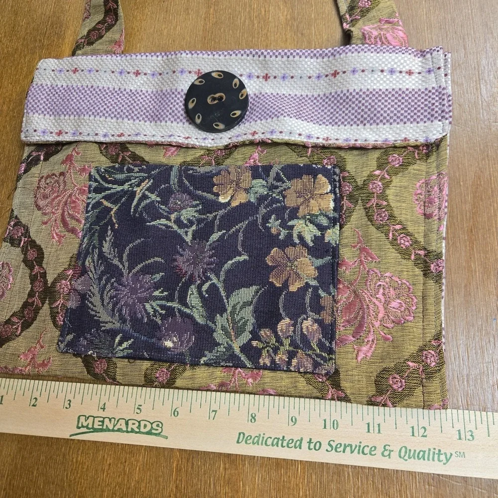 Rose Flower Quilt Purse Handmade Pockets Hippie Boho 12.5x10